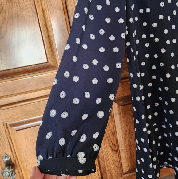 Loft Navy Floral Dress Long Sleeve Size 8 - Picture 5 of 7